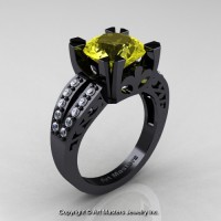 Modern Vintage 14K Black Gold 3.0 Ct Yellow Sapphire Diamond Solitaire Ring R102-14KBGDYS