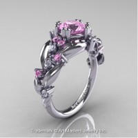 Nature Inspired 14K White Gold 1.0 Ct Light Pink Sapphire Diamond Leaf and Vine Engagement Ring R340-14KWGDLPS