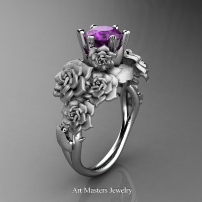 Nature-Inspired-14K-White-Gold-1-0-Ct-Amethyst-Rose-Bouquet-Leaf-and-Vine-Engagement-Ring-R427-14KWGSAM-P-402×402