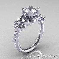 Nature Inspired 14K White Gold 1.0 Ct Russian CZ Diamond Leaf Vine Ring R245-14KWGDCZ