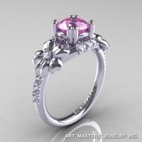 Nature Inspired 14K White Gold 1.0 Ct Light Pink Sapphire Diamond Leaf Vine Ring R245-14KWGDLPS