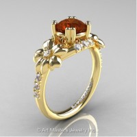 Nature Inspired 14K Yellow Gold 1.0 Ct Brown White Diamond Leaf Vine Ring R245-14KYGDBRD