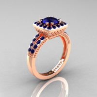 Renaissance Classic 14K Rose Gold 1.0 Carat Blue Sapphire Engagement Ring R220-14KRGBS