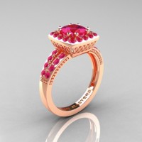 Renaissance Classic 14K Rose Gold 1.23 Carat Princess Pink Sapphire Engagement Ring R220P-14KRGPS