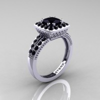 Renaissance Classic 10K White Gold 1.23 Carat Princess Black Diamond Engagement Ring R220P-10KWGBD