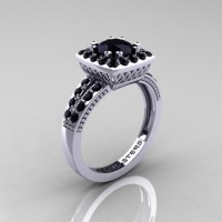 Renaissance Classic 10K White Gold 1.0 Carat Black Diamond Engagement Ring R220-10KWGBD