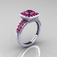 Renaissance Classic 10K White Gold 1.0 Carat Pink Sapphire Engagement Ring R220-10KWGPS