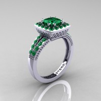 Renaissance Classic 10K White Gold 1.23 Carat Princess Emerald Engagement Ring R220P-10KWGEM
