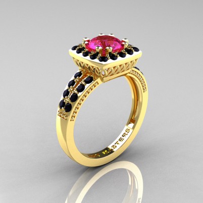 Renaissance-Classic-Yellow-Gold-1-0-Carat-Round-Pink-Sapphire-Black-Diamond-Engagement-Ring-R220-YGBDPS-P-402×402