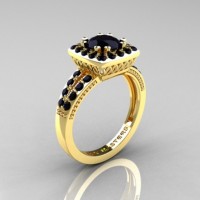 Renaissance Classic 10K Yellow Gold 1.23 Carat Princess Black Diamond Engagement Ring R220P-10KYGBD
