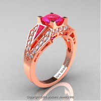 Classic Edwardian 14K Rose Gold 1.0 Ct Pink Sapphire Diamond Engagement Ring R285-14KRGDPS