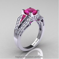 Classic Edwardian 14K White Gold 1.0 Ct Pink Sapphire Diamond Engagement Ring R285-14KWGDPS