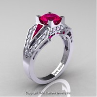 Classic Edwardian 14K White Gold 1.0 Ct Rose Ruby Diamond Engagement Ring R285-14KWGDRR