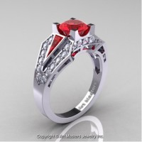 Classic Edwardian 14K White Gold 1.0 Ct Rubies Diamond Engagement Ring R285-14KWGDR