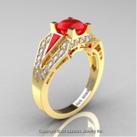 Classic Edwardian 14K Yellow Gold 1.0 Ct Ruby Diamond Engagement Ring R285-14KYGDR