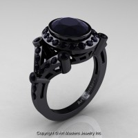 Victorian 14K Black Gold 1.75 Ct Oval Black Diamond Engagement Ring Wedding Ring R358-14KBGBD