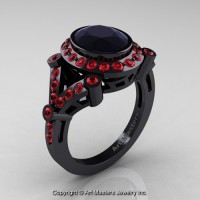 Victorian 14K Black Gold 1.75 Ct Oval Black Diamond Ruby Engagement Ring Wedding Ring R358-14KBGRBD