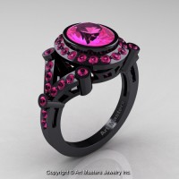 Victorian 14K Black Gold 1.75 Ct Oval Pink Sapphire Engagement Ring Wedding Ring R358-14KBGPS