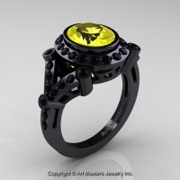 Victorian 14K Black Gold 1.75 Ct Oval Yellow Sapphire Black Diamond Engagement Ring Wedding Ring R358-14KBGBDYS