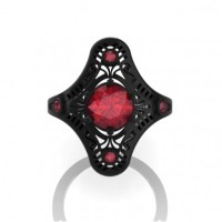 Mexican Art Deco 14K Black Gold 1.0 Ct Ruby Engagement Ring Wedding Ring R351-14KBGR