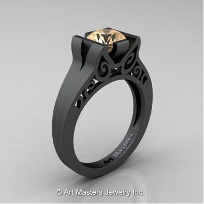 Art-Masters-14K-Matte-Black-Gold-1-Ct-Champagne-Diamond-Engagement-Ring-R36N-14KMBGCHD-P-402×402