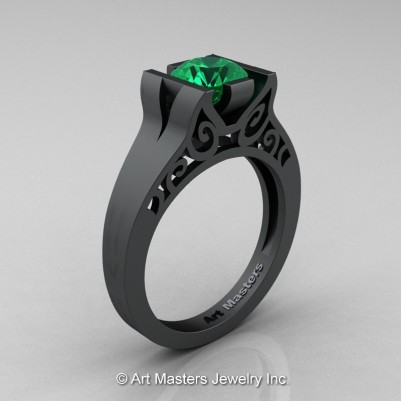 Art-Masters-14K-Matte-Black-Gold-1-Ct-Emerald-Engagement-Ring-R36N-14KMBGEM-P-402×402