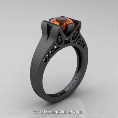 Art-Masters-14K-Matte-Black-Gold-1-Ct-Orange-Sapphire-Engagement-Ring-R36N-14KMBGOS-P-402×402