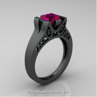 Modern Art Deco 14K Matte Black Gold 1.0 Ct Rose Ruby Engagement Ring R36N-14KMBGRR