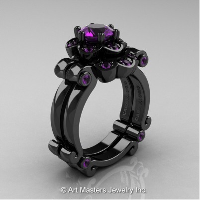 Art-Masters-Caravaggio-14K-Black-Gold-1-Ct-Amethyst-Engagement-Ring-Wedding-Band-Set-R606S-14KBGBDAM-P-402×402