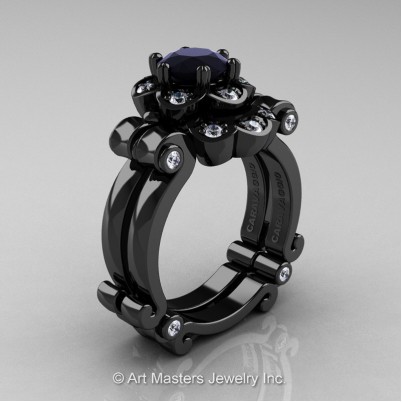Art-Masters-Caravaggio-14K-Black-Gold-1-Ct-Black-and-White-Diamond-Engagement-Ring-Wedding-Band-Set-R606S-14KBGDBD-P-402×402