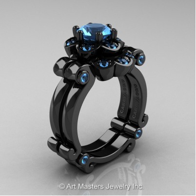 Art-Masters-Caravaggio-14K-Black-Gold-1-Ct-Blue-Topaz-Engagement-Ring-Wedding-Band-Set-R606S-14KBGBT-P-402×402