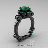 Caravaggio 14K Black Gold 1.0 Ct Emerald Engagement Ring R606-14KBGEM