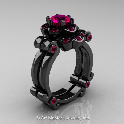 Art-Masters-Caravaggio-14K-Black-Gold-1-Ct-Rose-Ruby-Engagement-Ring-Wedding-Band-Set-R606S-14KBGRR-P-402×402