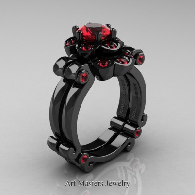 Art-Masters-Caravaggio-14K-Black-Gold-1-Ct-Ruby-Engagement-Ring-Wedding-Band-Set-R606S-14KBGR-P-402×402