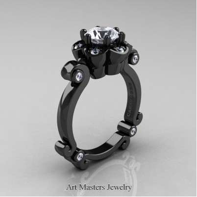 Art-Masters-Caravaggio-14K-Black-Gold-1-Ct-White-Sapphire-Engagement-Ring-R606-14KBGWS-P-402×402