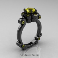 Caravaggio 14K Black Gold 1.0 Ct Yellow Sapphire Engagement Ring R606-14KBGYS