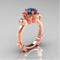 Caravaggio 14K Rose Gold 1.0 Ct Alexandrite Diamond Engagement Ring R606-14KRGDAL