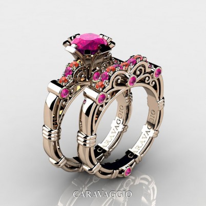 Art-Masters-Caravagio-14K-Rose-Gold-1-Carat-Pink-and-Orange-Sapphire-Engagement-Ring-Wedding-Band-Set-R623S-14KRGOSPS-P-402×402