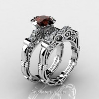 Art Masters Caravaggio 14K White Gold 1.0 Ct Brown and White Diamond Engagement Ring Wedding Band Set R623S-14KWGDBRD