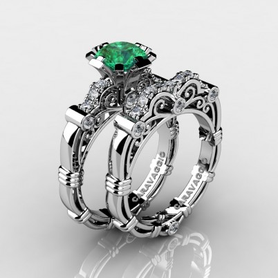 Art-Masters-Caravagio-14K-White-Gold-1-Carat-Emerald-Diamond-Engagement-Ring-Wedding-Band-Set-R623S-14KWGDEM-P-402×402