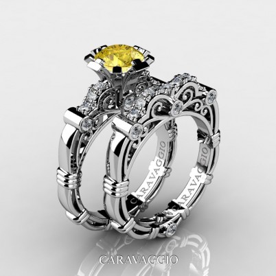 Art-Masters-Caravagio-14K-White-Gold-1-Carat-Yellow-and-White–Diamond-Engagement-Ring-Wedding-Band-Set-R623S-14KWGDYD-P-402×402