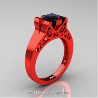 Modern Art Deco 14K Red Gold 1.0 Ct Black Diamond Engagement Ring R36N-14KREGBD