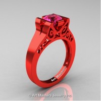 Modern Art Deco 14K Red Gold 1.0 Ct Pink Sapphire Engagement Ring R36N-14KREGPS