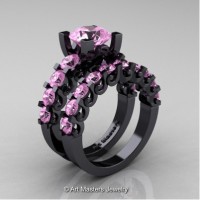 Modern Vintage 14K Black Gold 3.0 Carat Light Pink Sapphire Designer Wedding Ring Bridal Set R142S-14KBGLPS