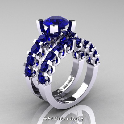 Art-Masters-Modern-Vintage-14K-White-Gold-3-Ct-Blue-Sapphire-Wedding-Ring-Set-R142S-14KWGBS-P-402×402