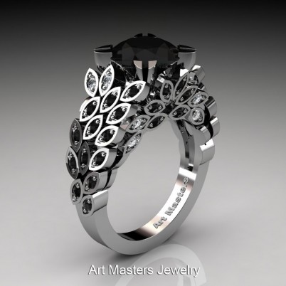 Art-Masters-Nature-Inspired-14K-White-Gold-3-Ct-Black-White-Diamond-Engagement-Ring-Wedding-Ring-R299-14KWGDBDD-P-402×402