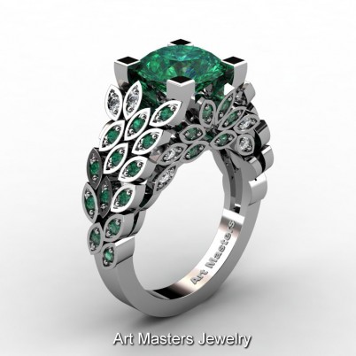 Art-Masters-Nature-Inspired-14K-White-Gold-3-Ct-Emerald-Diamond-Engagement-Ring-Wedding-Ring-R299-14KWGDEM-P2-402×402