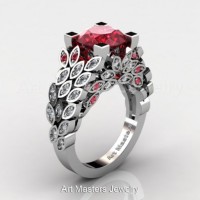 Art Masters Nature Inspired 14K White Gold 3.0 Ct Rubies Diamond Engagement Ring R299-14KWGDR