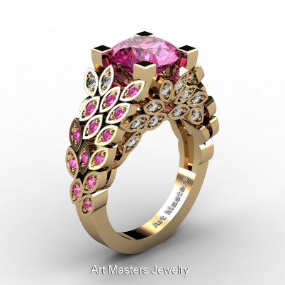 Art-Masters-Nature-Inspired-14K-Yellow-Gold-3-Ct-Pink-Sapphire-Diamond-Engagement-Ring-Wedding-Ring-R299-14KYGDPS-P-402×402