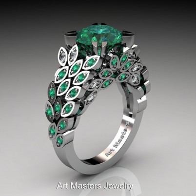 Art-Masters-Renoir-14K-White-Gold-3-Ct-Emerald-Diamond-Floral-Engagement-Ring-Wedding-Ring-R299-14KWGDEM-P-402×402